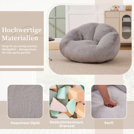 Canapé pouf moelleux et doux en fausse fourrure gris clair, antidérapant, housse non amovible, sans assemblage, idéal salon/séjour/chambre (1/4)