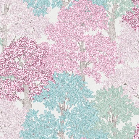 Papel pintado naturaleza Profhome 377535 papel pintado no tejido liso de diseño mate rosa azul blanco marrón 5,33 m2