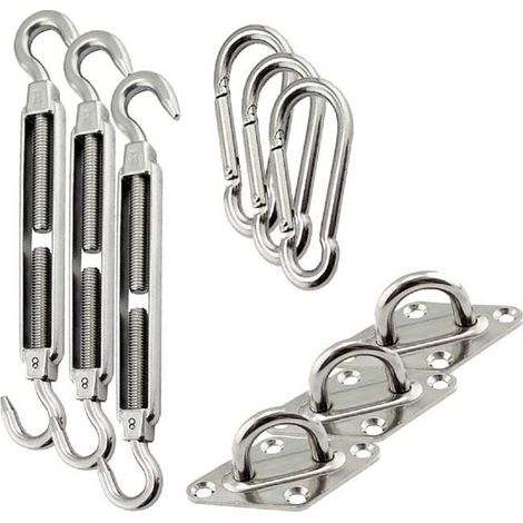Lot de 3 kit de fixation pour toile d'ombrage, 3 pièces en acier inoxydable - Format 31.6 x 0.8 cm -JUANIO (1/2)
