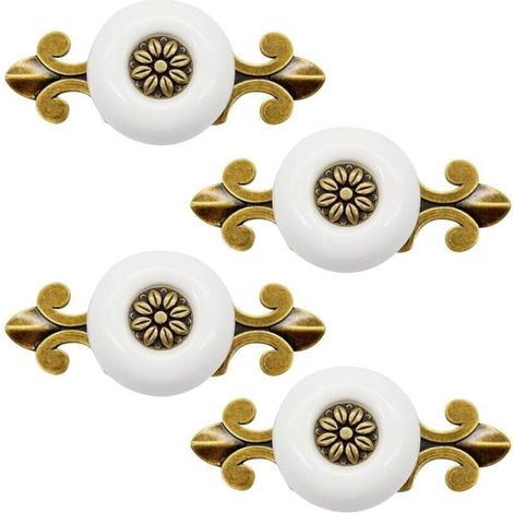 Set of 4 Vintage Ceramic Door Handles, Classic Furniture Handle, Drawer Pull Handle for Kitchen, Living Room, Bedroom, Include 1" Screws, White