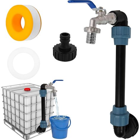 IBC Kit de robinet d'écoulement de réservoir – Robinet réglable en hauteur de 25 cm avec vanne sphérique de 3/4", kit complet pour conteneurs IBC de 1000 l, tonneaux de pluie et réservoirs d'eau (1/5)