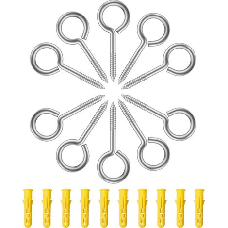 Galozzoit – M5 x 65 mm Stainless Steel Screw Eye Bolt – Pack of 10 – Corrosion Resistant – For Fixing Wood and Ropes (1/4)
