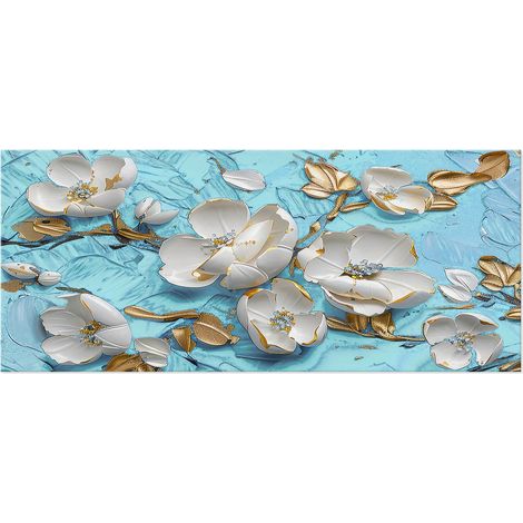 Lupia - Quadro moderno Canvas World FLOWERS WHITE TIFFANY 52x122 cm, Stampa su Tela effetto Pennellate tridimensionale, Telaio in Legno, per soggiorno capezzale camera da letto ufficio fiori bianchi o (1/4)