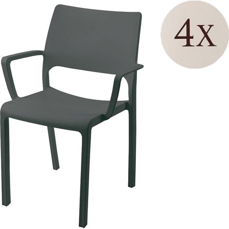 Outdoor-Stuhl Cambon, 4 Stühle, Armlehnen, Made in Italy, Belastbarkeit 120 kg, Anthrazit Schwarz