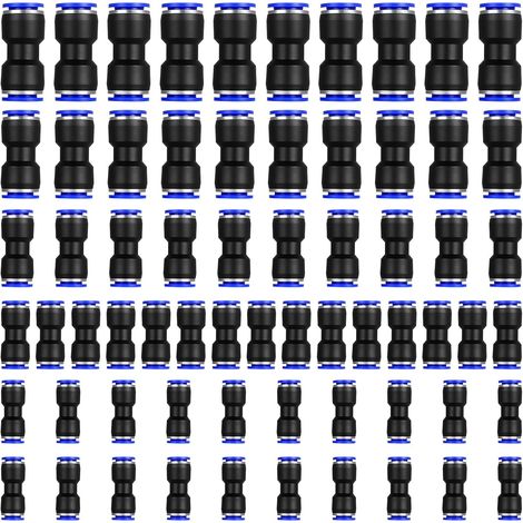 65 Pcs Connecteur Droit Pneumatique, Raccord Rapide Air comprimé Tuyau, Raccords de Tuyau d'Air Comprimé, Raccords Enfichables Pneumatiques de Tube de Ligne d'Air en Plastique, 4/6/8/10/12 mm (1/5)
