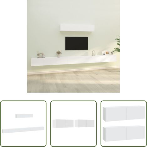 vidaXL TV-Schrank Holz - 6-tlg. TV-Schrank-Set Weiß Holzwerkstoff (1/5)