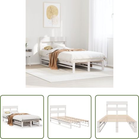 vidaXL Lit blanc -  Cadre de lit sans matelas blanc 100x200 cm bois de pin massif (1/5)