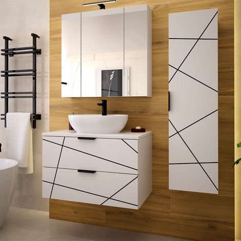 Conjunto de muebles con lavabo individual 80cm y columna Teren Blanco (1/5)