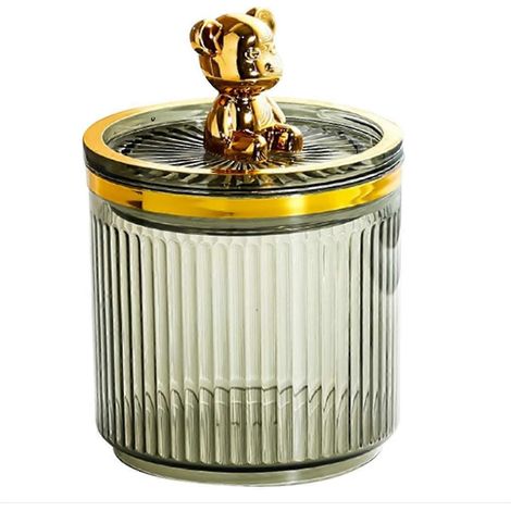 Boîte de rangement acrylique verte en forme d'ourson mignon pour cotons-tiges (1/5)