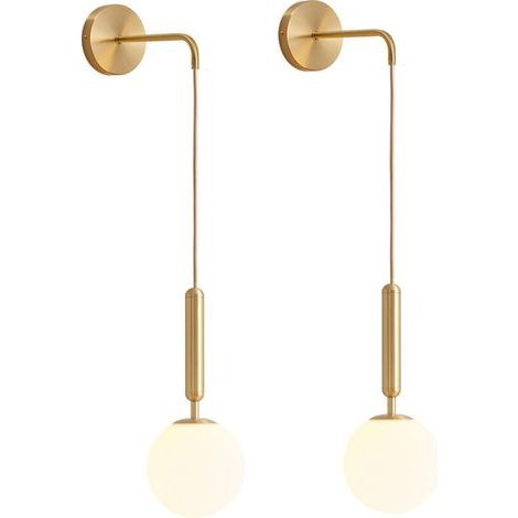 2 moderne Wandleuchten aus Messing und Glas, Nachttischlampen für Flur oder Schlafzimmer, Leuchtmittel nicht enthalten. (1/5)