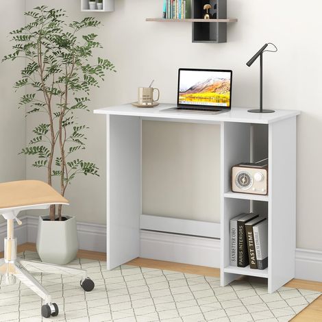COSTWAY Escritorio Blanco 80 x 39,5 cm, Mesa Ordenador con 2 Estantes Ajustables, Escritorio Pequeño Dormitorio Hogar Oficina (1/5)