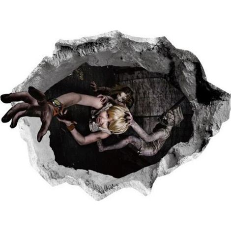 Autocollant Mur 3d Effet Fantôme - Décoration Halloween Bar Ktv Maison - Vinyle Imperméable Amovible - 1 Pièce (1/2)