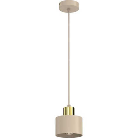 Suspension minimaliste beige et or, abat-jour cylindre, 1xE27, 15W (1/5)