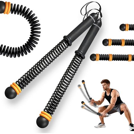 Corde de combat lestée sans fil - Entraîneur de bras portable pour la maison, corde pour entraînement HIIT et aérobic, poignée antidérapante, design compact (noir orange)