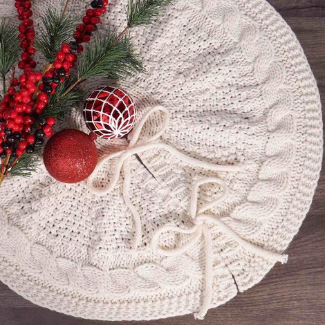Ardoise De Sapin De Noël - Tricotée Main - 46 Cm De Diamètre - Pour Sapins Mini Et Pencil - Blanc Ou Rouge - 1 Pièce (1/5)