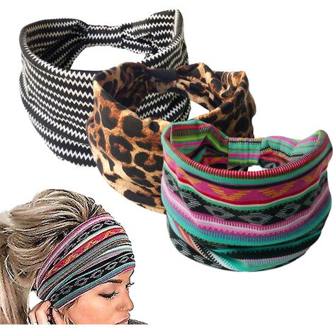 Bandana Cheveux Large - Bandeau Élastique Anti-dérapant - Pour Yoga Sport Extérieur - 24 x 15 cm - Lot de 3 (1/5)