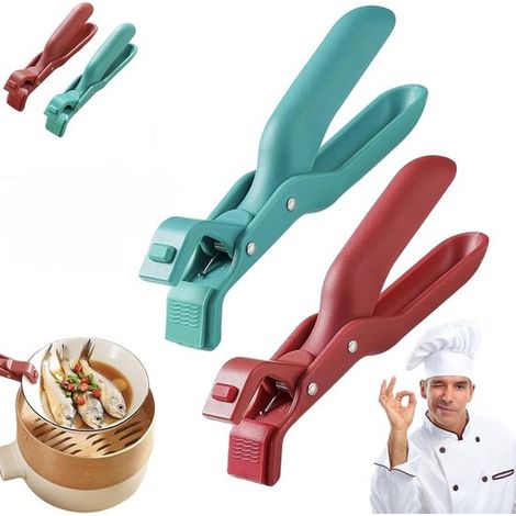 Juego de 2 pinzas antideslizantes para platos calientes, pinzas cocina multifuncionales resistentes fuego, pinzas platos resistentes calor horno (1/5)