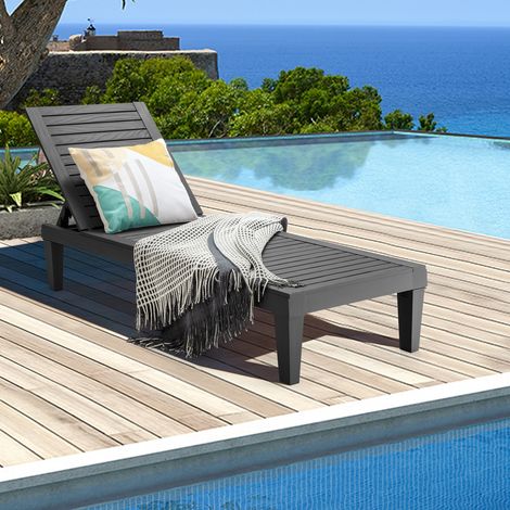 Bain de Soleil Réglable Chaise Longue Résistante aux Intempéries et à la Rouille pour Terrasse Plage Balcon Charge 180KG Noir (1/2)
