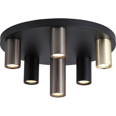 Searchlight Tubes Plafonnier encastré à 6 lumières, noir, bronze anodisé, laiton, 6 x GU10 (1/3)