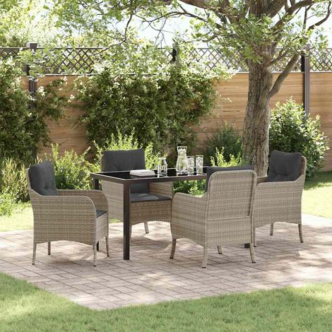 vidaXL Garten Essgruppe mit Kissen 5 pcs Hellgrau Poly-Rattan (1/5)