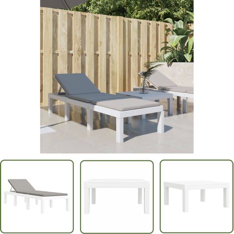 The Living Store Sonnenliege mit Auflagen Weiß PP - Sonnenliege - Gartenmöbel - Lounge Möbel - Outdoor Möbel - Relax Liege (1/5)