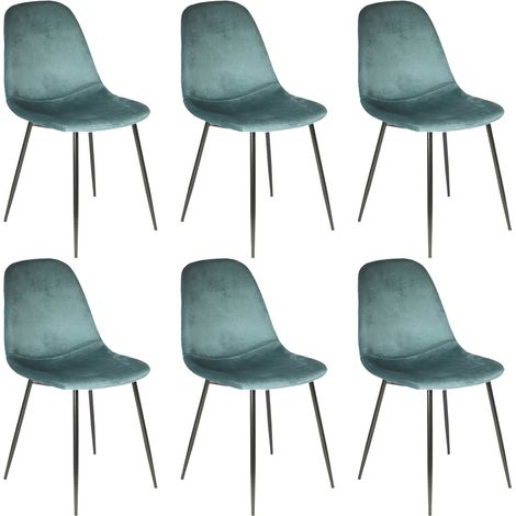 ALESSIA - Lot de 6 Chaises Velours Côtelé Bleu Canard (1/5)