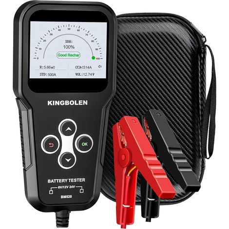 BM520 6 V/12 V/24 V, tester per batterie auto, 100 – 2000 CCA per auto, con test di stato della batteria, test di carica, alternatori, per auto, moto, ATV, SUV, camion, barca