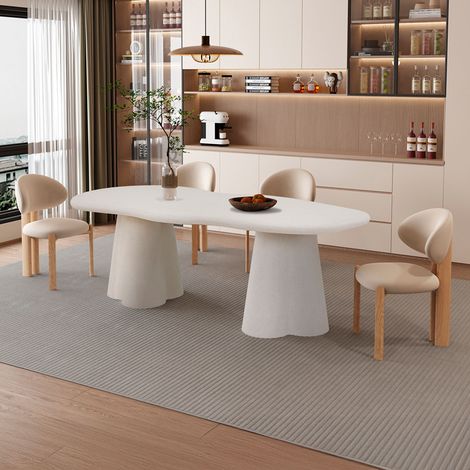 Table à manger organique 219x99x76 cm effet ciment écru - HERMIO