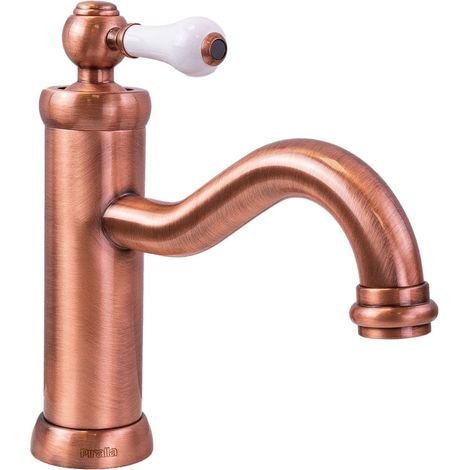 Miscelatore lavabo in stile retrò modello mono leva bianca in colore Rame antico Piralla Rubinetterie Como 0TOQL086A21 Rame Antico (1/5)