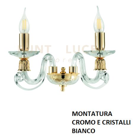 APPLIQUE 1306 2 LUCI BIANCO E CROMO ATTACCO E14 L.36CM