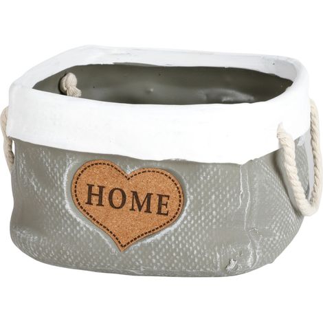 Keramik-Übertopf 19x12cm grau Sackoptik Blumentopf Pflanzentopf Garten Deko (1/2)