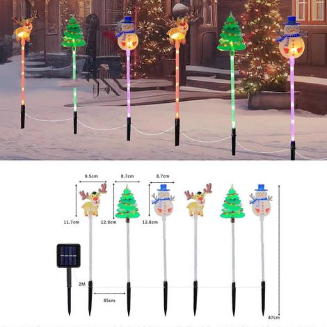 Lot de 6 guirlandes lumineuses de Noël mobiles, sapin de cour, bonhomme de neige, renne, lumière solaire LED (1/2)