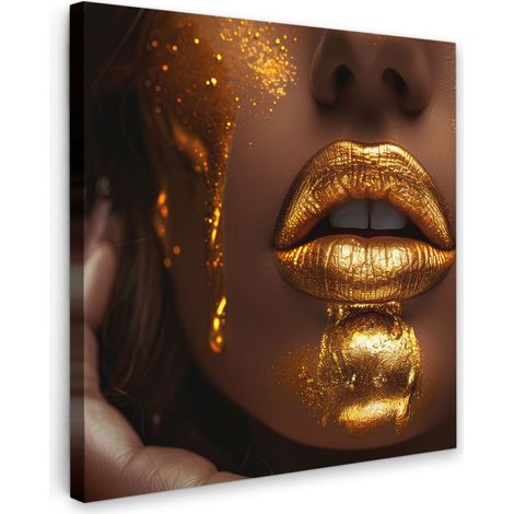 TABLEAU SUR TOILE Femme - Or - Luxe - Portrait Tableau Chambre Adulte 90x90 cm