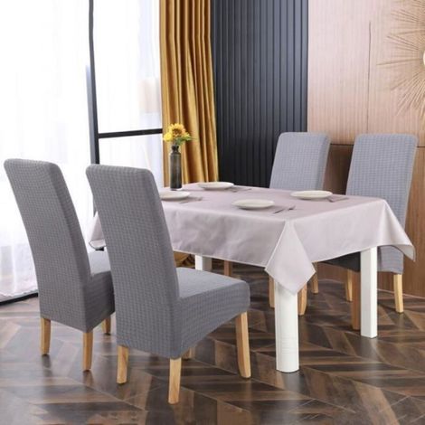 Housse de Chaise Gris - 4 Pièces - Haute Dossier - Lavable & Résistante (1/4)