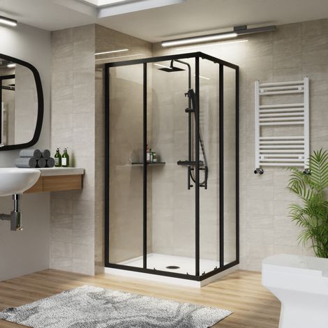 NRG 1000 x 800mm Black Rectangular Shower Enclosure with Sliding Doors Bathroom Cubicle