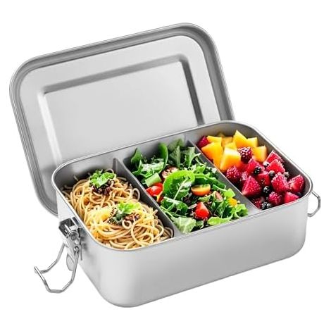 850ml Boîte à Bento en Acier Inoxydable, Lunch Box avec 2 Compartiments Amovibles, Boite Alimentaire à Compartiments, Anti Fuite, Durable et éCologique Bento Box pour Enfants et Adultes (1/5)