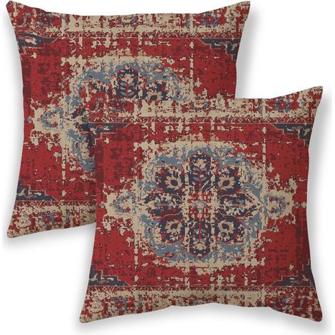 Kissenbezüge im Bohemian-Stil, 45 x 45 cm, rote Dekokissen im Ethno-Stil, 2er-Pack Leinenkissenbezüge, geeignet für Sofas, Betten, Autos, Bänke – kompatibel.