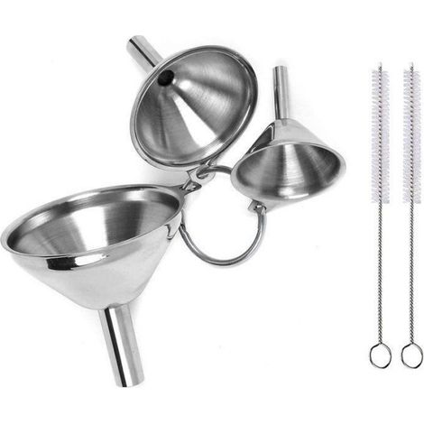 Entonnoirs de cuisine 3 en 1 en métal - Diamètre 4,5/5,5/7,5 cm - Acier inoxydable - Avec 2 goupillons (1/4)