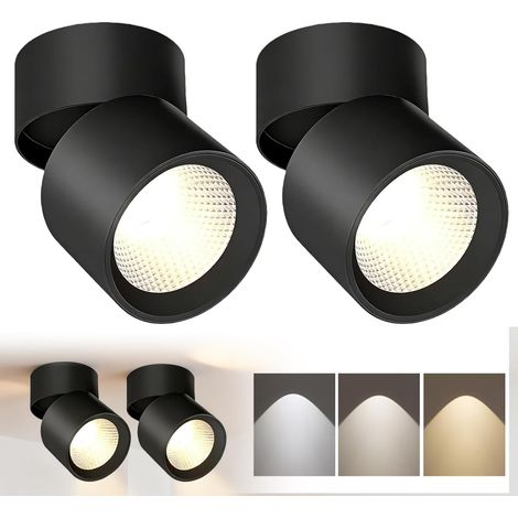 2 Pièces Spots Plafonnier Noir, Spot Plafond Encastré en Saillie 7W Spectre Complet avec 3CCT 3000K/4000K/6000K, Luminaire Plafonnier LED Pivotant 360° pour Salon Chambre (1/5)
