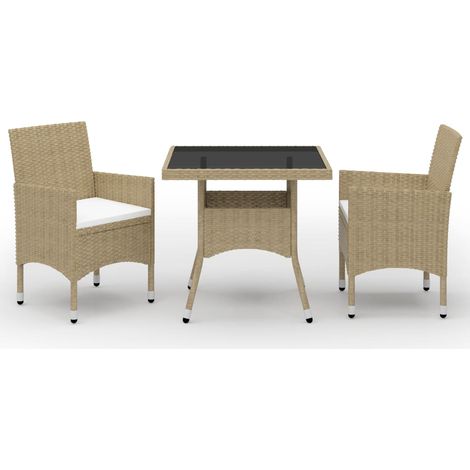 Set da pranzo da giardino in vimini e vetro beige 3 pezzi 020014748