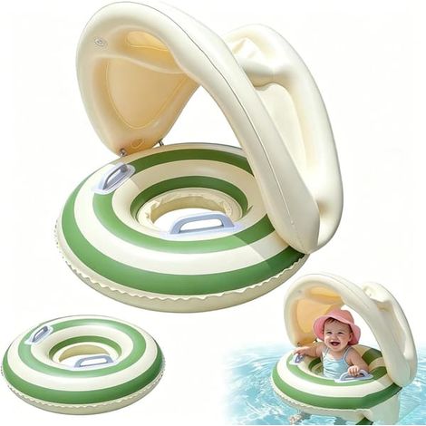 Bouée gonflable pour bébé avec siège, housse amovible, poignée, couleur verte, pour les enfants de 3 à 36 mois.-AquaForge (1/4)