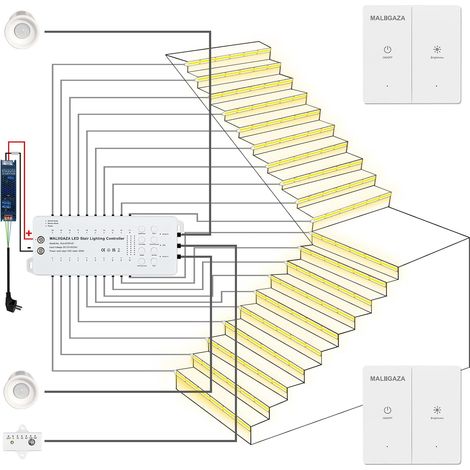 Éclairage d’escalier LED, 20 marches, détecteur de Mouvement PIR, kit LED COB 6000K, éclairage Automatique pour escalier intérieur (1/5)