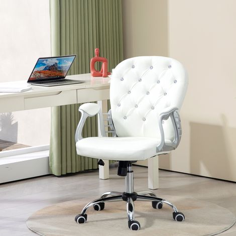 Sedia da ufficio, sedia ergonomica da scrivania con braccioli, schienale imbottito, bianca
