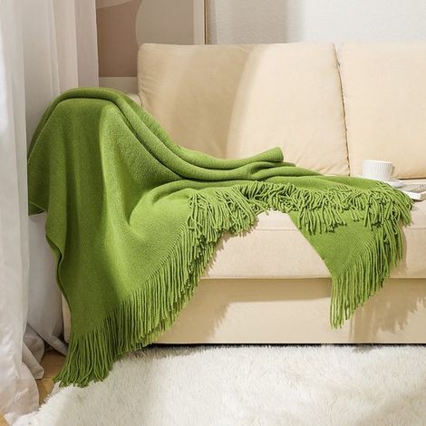 Couverture tricotée 130 x 240 cm, douce et confortable, idéale pour canapé et lit - vert gazon (1/5)