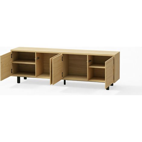 Meuble TV 180x35x55,5 cm en panneaux de bois et métal, naturel, avec rangement pour salon FloraGrace (1/5)