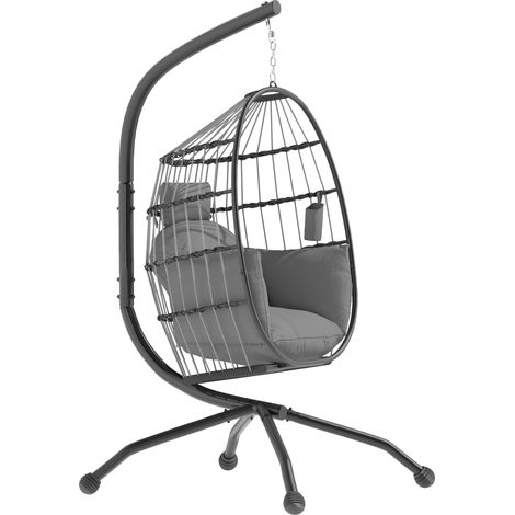 Fauteuil suspendu avec panier pliable, coussin et appui-tête pour une utilisation intérieure et extérieure, capacité de charge de 120 kg, gris (1/5)