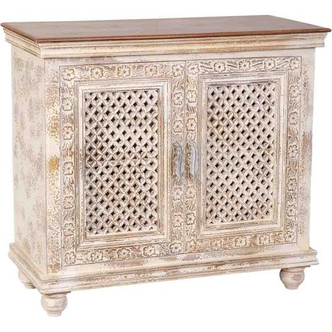 Recibidor de madera artesanal blanco 104x43x93h cm