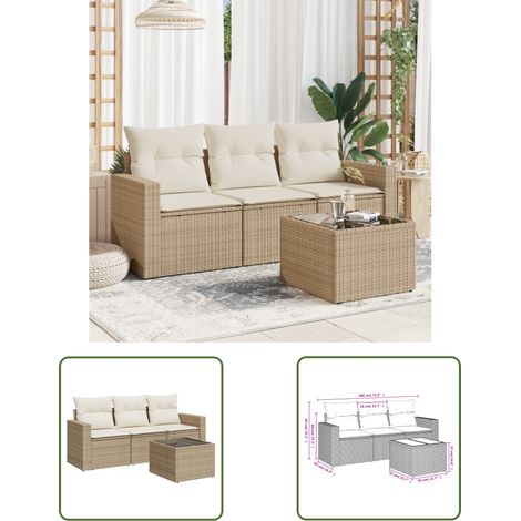 The Living Store Salon de jardin avec coussins 4 pcs beige résine tressée - Ensemble Salon De Jardin - Canapé Jardin - Meuble De Jardin - Résine Tressée - Rotin Synthétique (1/3)