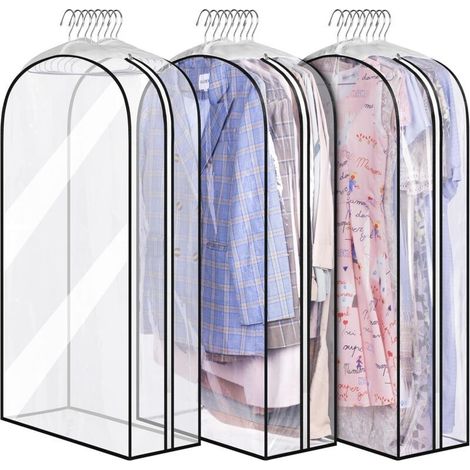 Lot de 3 housses à vêtements transparentes à soufflet de 25 cm pour le rangement des vêtements suspendus dans les placards, housses pour chemises, manteaux et robes (1/4)