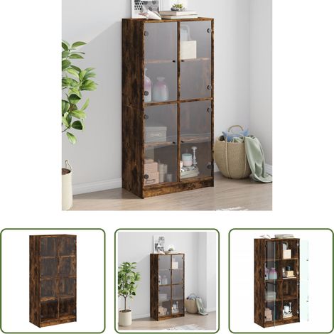 Rangement livres - Buffet haut avec portes chêne fumé 68x37x142 cm bois ingénierie (1/5)